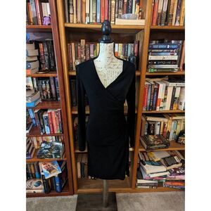 Tadashi bodycon crossover front long sleeve silky knit dress sz 6 black